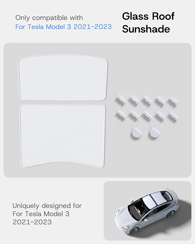 Upgrade Sunshade Roof for Tesla Model 3 2023 2022 2021, [Nano Ice-Crystal Coatings& No-Sag] Heat Insulation Class Roof Sun Shade for Tesla Model 3 Accessories, Gray, 2PCS