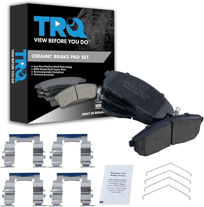 TRQ Front Brake Pads Ceramic Hardware Wear Sensor Compatible with 1999-2001 Infiniti G20 1996-1999 I30 1993-2001 Nissan Altima 1989-1999 Maxima 2000-2006 Sentra 1999-2001 Altra EV