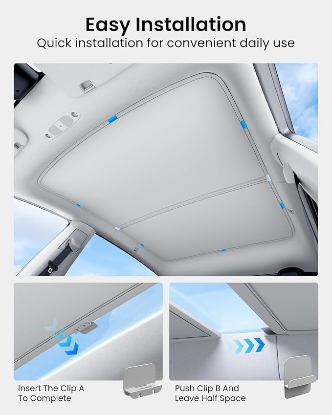REEVAA Upgraded Tesla Model Y Sunshade Roof [No Gaps, No Sagging] Tesla Y Accessories Heat Insulation Foldable Glass Sunroof Cover for Model Y 2020-2024, 2PCS, Gray