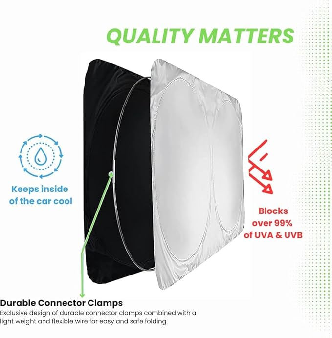 Windshield Sun Shade -Certified 99.87% UVB & 99.02% UVA Car Sun Shade. Award Winning Sunshade for Car Windshield with Patented Technology | Cadillac XTS (2013-2019) | Car Window Shades by Kinder Fluff