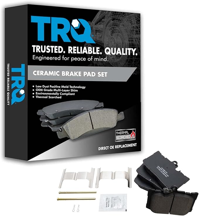 TRQ Front Ceramic Brake Pad Set Includes Contact Point Grease and Hardware Compatible with 22-24 Lexus IS500 18-19 GS300 F Sport 15-18 GS450h F Sport 17 RC200t F Sport