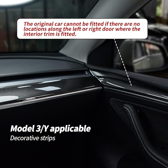 KKTR-CAR Dashboard Cover Wrap and Front Door Inner Armrest Panel Cover Trim Compatible with Tesla Model 3 2021-2023 Model y 2020-2025,NOT for Performance (Glossy Carbon Fiber Pattern, 4pcs)
