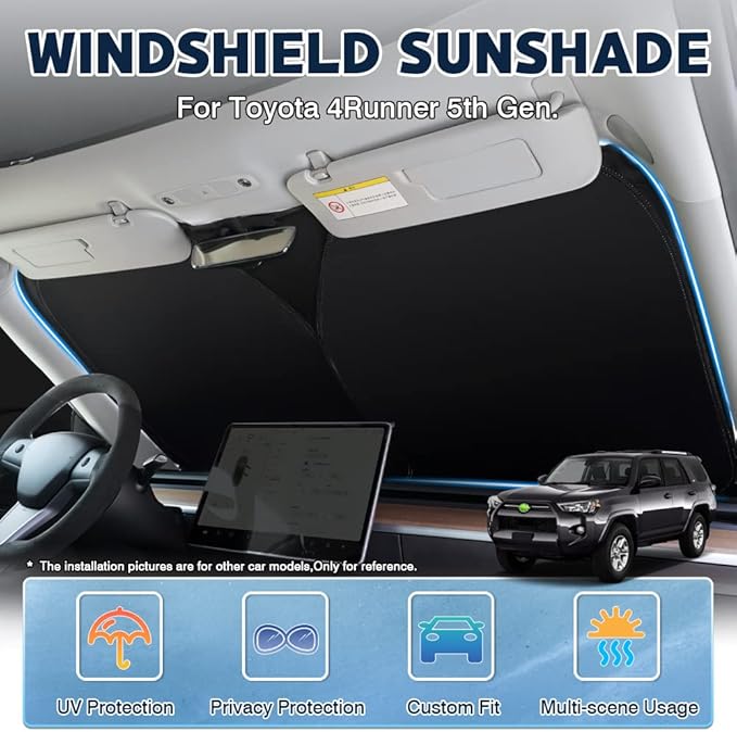 Karltys Windshield Sun Shade for 2010-2025 Toyota 4Runner, 240T Thickened Reflective Front Window Sunshade Custom Fit 4-Runner, Foldable Sun Shield Visor Protector Blocks Heat UV Rays