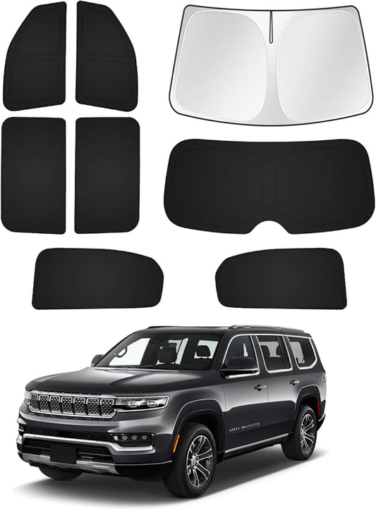 Windshield Sun Shade for 2022-2025 2026 Jeep Grand Wagoneer (Not for Jeep Wagoneer) Accessories Sunshade Side Rear Window Shade Cover Sun Visor Privacy Protection Keep Vehicle Cool Black 8PCS