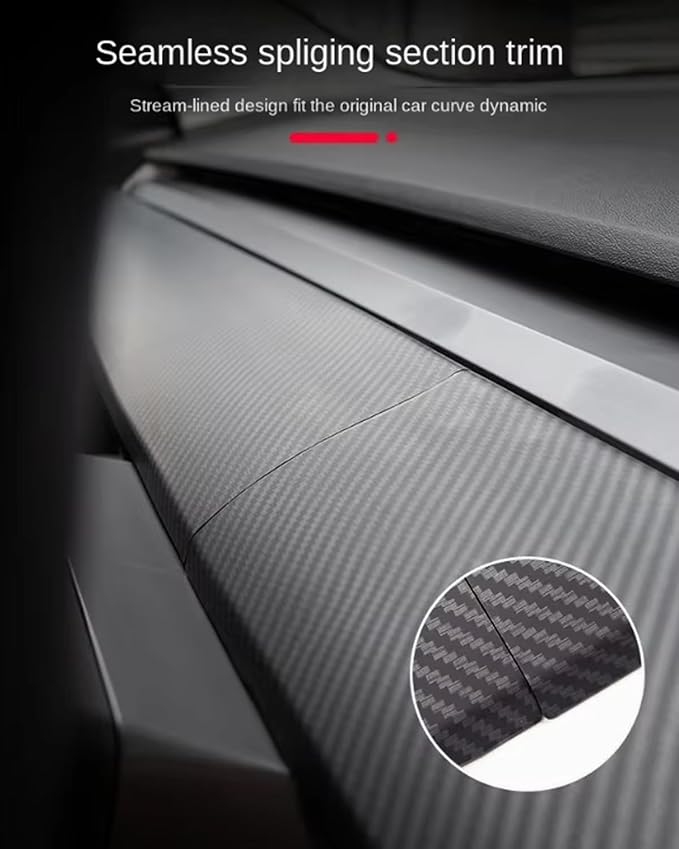 Dashboard Cover and Front Door Cover Compatible with Tesla Model 3（2017-2023） and Model y（2019-2024） (Matte Carbon Fiber Dashboard 2pcs only)