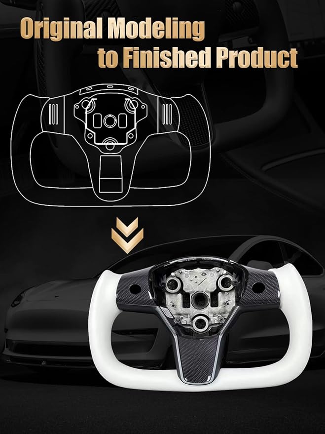 ZIMABLUE Yoke Steering Wheel for Model 3/Y-2017-2023 Real Carbon Fiber Steering Wheel with Heating Function Compatible with Tesla Model 3 Y