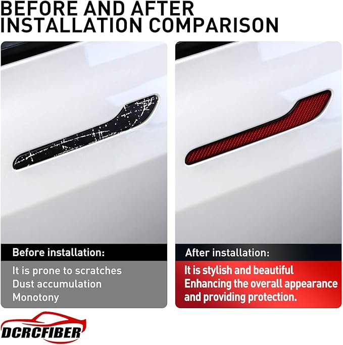 Genuine Carbon Fibre Exterior Door Handle Protector, Suitable for All Tesla Model 3/Model Y (Red)
