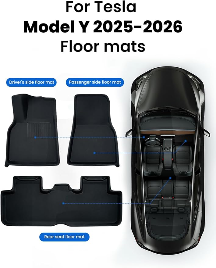 All-Weather Floor Mats for 2025-2026 Tesla Model Y Juniper - TPE Waterproof & Anti-Slip Car Mats, Custom Fit Full Coverage Interior Accessories (5-Seater)