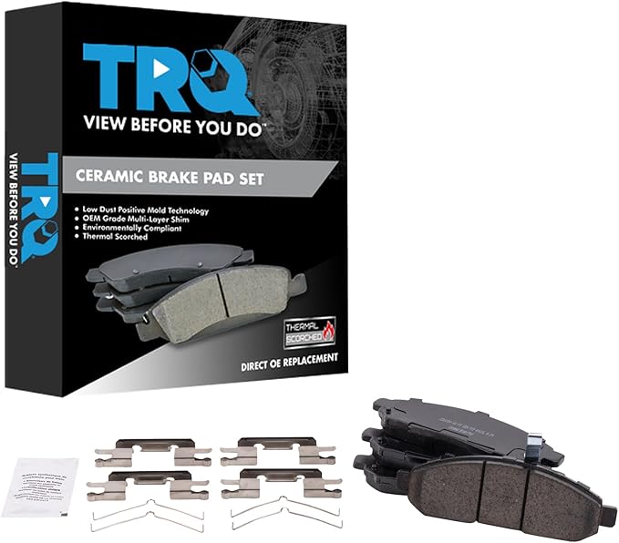 TRQ Front Brake Pads Ceramic Compatible with 2015-2018 Chevrolet City Express 2005-2022 Nissan Frontier 2011-2014 LEAF 2013-2021 NV200 2005-2012 Pathfinder 2005-2015 Xterra 2009-2012 Suzuki Equator