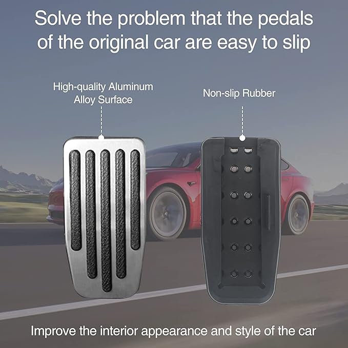 Foot Pedal Pads Set for Tesla Model 3 Model Y, Non-Slip Performance Aluminum Car Accessories Brake & Accelerator Pedal Covers for Model 3/Y (Silver)