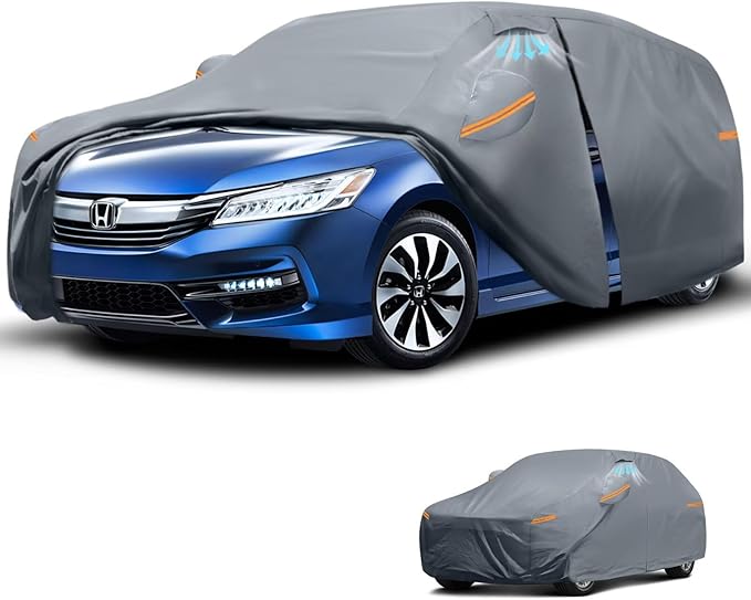 Waterproof Honda Accord(2001-2026) Car Cover with Breathable Vents, [2026 Upgrade] Premium Covers with Cotton Liner and Zipper Door, Sun Rain Snow Dust Uv Protection.(Gift with Towel)