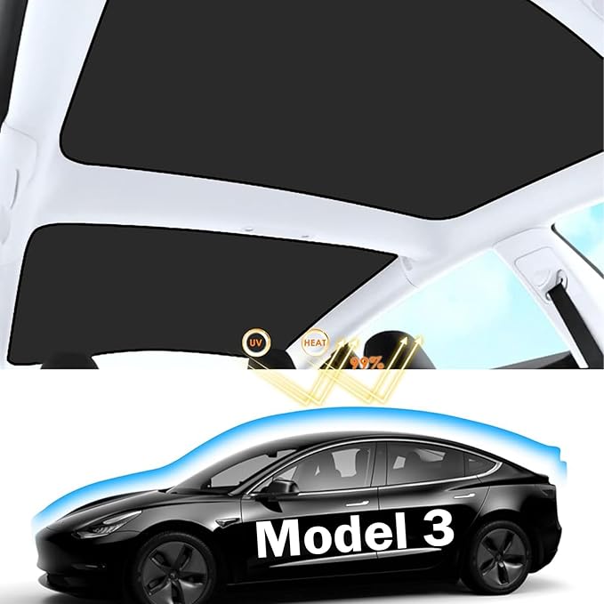 Tesla Model 3 Y Roof Sunshade Accessories 2024-2020 Visor Sunroof Sun Shade UV Reflector 2PCS Reflective Covers Block Harmful UV Rays Glare (Ice Black)