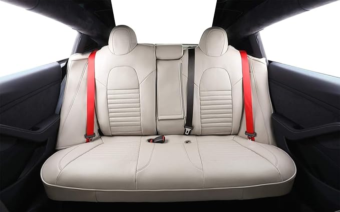 EKR Model S Seat Cover for Tesla Model S 2014 2015 2016(Front Fixed Headrests, Front Full Side Coverage, 3 Rear Headrests) Leather Seat Covers Full Set,Car Seat Protector- Leather (Beige)