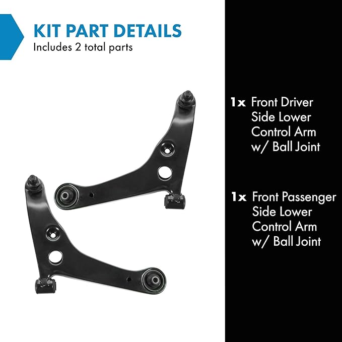 TRQ Front Left and Right Lower Control Arm with Ball Joint Set 2 Piece Compatible with 2002-2007 Mitsubishi Lancer