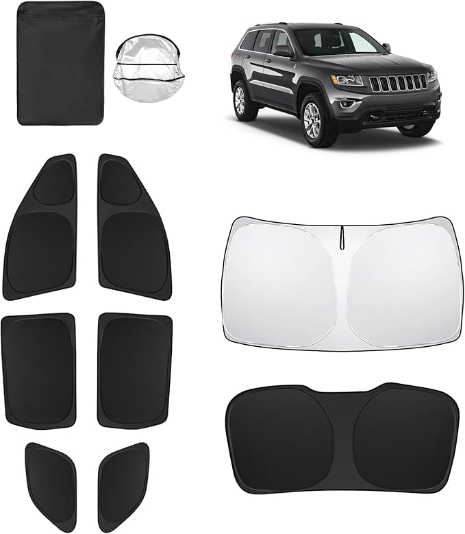 8pcs Car Window Shades forJeep Grand Cherokee 2011-2021(NOT Grand Cherokee L) Accessories,Windshield Side Rear Full Sunshade,Sun Visor UV Blocking, Privacy Protection for Camping Outdoor
