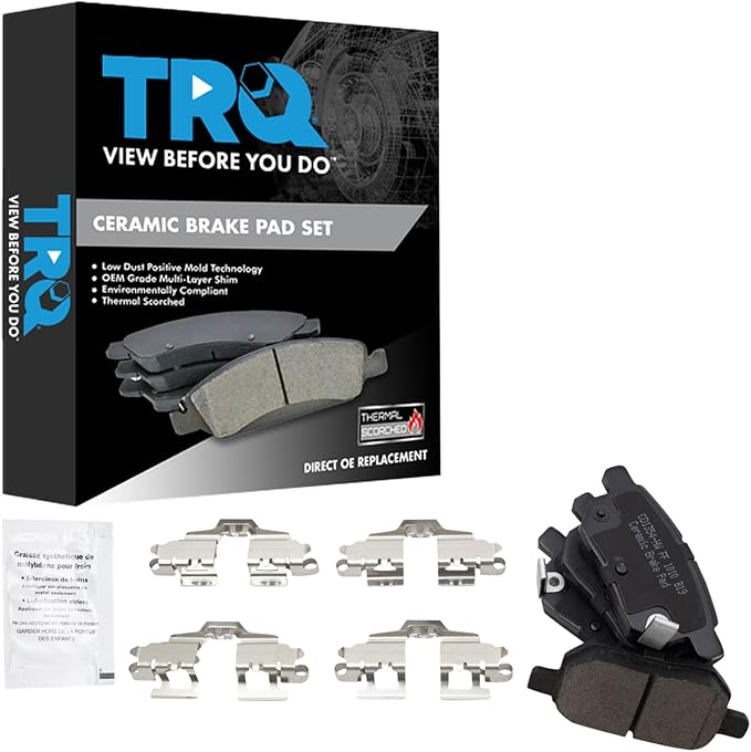 TRQ Rear Posi Ceramic Brake Pad Kit Set for 2009-2018 Toyota Corolla / 2009-2013 Matrix 2011-2016 Scion tC 2009-2010 Pontiac Vibe 2008-2015 xB 2012-2018 Yaris