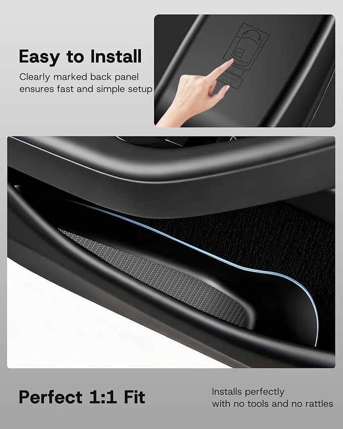 Door Side Storage Box for Tesla Model Y Juniper Accessories, [Include Rear Door Emergency Pull Cord] Front& Rear Pocket Liners, TPE Waterproof Anti-scratch Slot Pockets Organizer- 6 Pcs