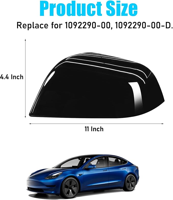 Jaronx Compatible with Tesla Model 3 Side Mirror Cover Replacement 2017 2018 2019 2020 2021 2022 2023 2024 2025, Driver Side Door Wing Rear View Mirror Cover Caps for Model 3 Accessories(Black)
