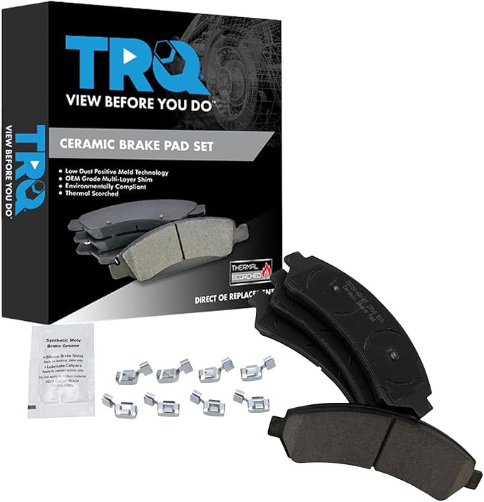 TRQ Front Brake Pads Ceramic Compatible with 1997-2005 Chevrolet Blazer 1998-2004 S10 1997-2001 GMC Jimmy 1998-2004 Sonoma 1998-2000 Isuzu Hombre 1997-2001 Oldsmobile Bravada
