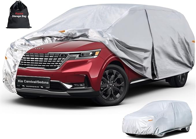 Kayme 6 Layers Hatchback Car Cover Custom Fit for Kia Carnival/Sedona (2002-2026), Waterproof All Weather for Automobiles,Rain Sun UV Protection.Silver