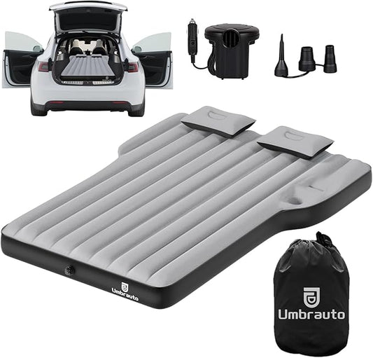 Umbrauto Custom Fit Air Mattress for Tesla Model Y/Juniper, 2026 Upgraded Inflatable Camping Bed for Back Trunk, Soft Flocking Surface+Reinforced Bottom Sleeping Pad w/Pump for Outdoor Travel