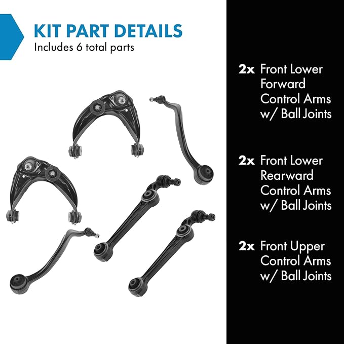 TRQ Front Control Arm with Ball Joint Set 6 Piece Compatible with 2006-2007 Ford Fusion 2006 Lincoln Zephyr 2003-2008 Mazda 6 2006-2007 Mercury Milan