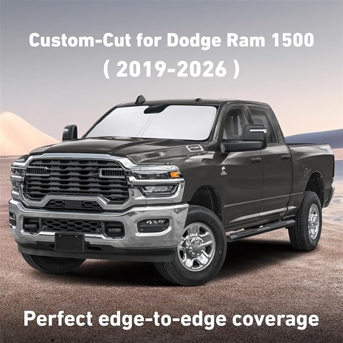 EcoNour Windshield Sunshade Compatible for Dodge Ram 1500 2019-2024 2025 2026, Sun Visor for Front Windshield & Window Sun Shade Cover, UV Heat Blocker & Protector, Car Accessories