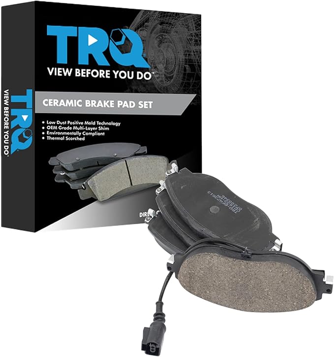 TRQ Front Ceramic Brake Pad Set Includes Contact Point Grease Compatible with 23-24 Audi A3 340mm Rotors 1LC 23-24 A3 Quattro 1LC 1LJ 1LG 22-24 Volkswagen Jetta 340mm Rotors 1LT