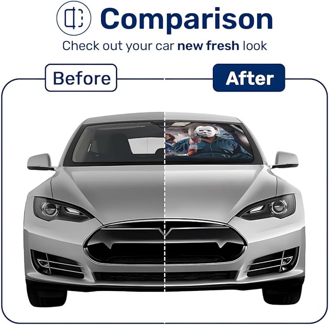 Horror Windshield Sun Shade for Car SUV Truck (55x30 Inches), Front Window Visor for Windows, Protector Blocks UV