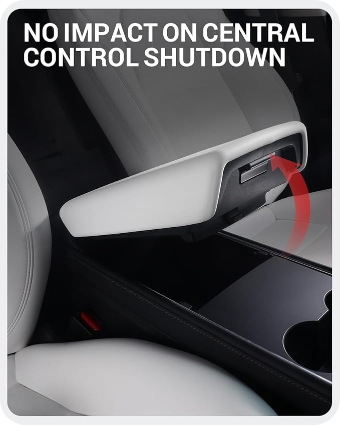 BASENOR Armrest Cover for 2017-2024 Tesla Model Y Model 3 Center Console Cover Non-Slip TPU [No Logo] Protector Armrest Tesla Accessories White (Not Compatible with 2025 2026 Model Y/3)