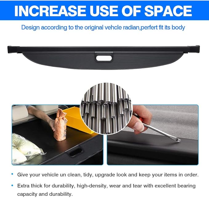 Powerty Only Fit for Cargo Cover Benz GLE 2016 2017 2018 2019/ Benz ML Series ML350 2012 2013 2014 2015 Rear Trunk Shade Retractable Trunk Shield Luggage Tonneau Security Cover Black