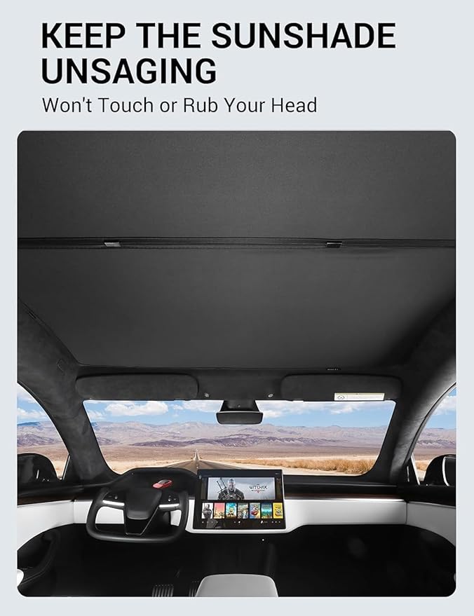 BASENOR 2026-2022 Tesla Model S Sunshade Roof [No Gap] Glass Roof Sunshade UV Protection Foldable Sunroof Shade Top Window Cover for Model S/Model S Plaid Heat Insulation Upgraded Black