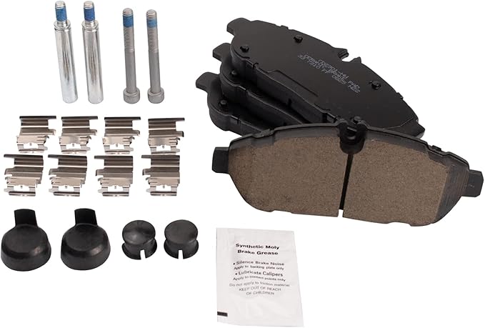 TRQ Front Ceramic Brake Pad Set Includes Hardware and Contact Point Grease Compatible with 20-23 Ford Transit-150 Transit-250 with Heavy Duty Front Axle Models