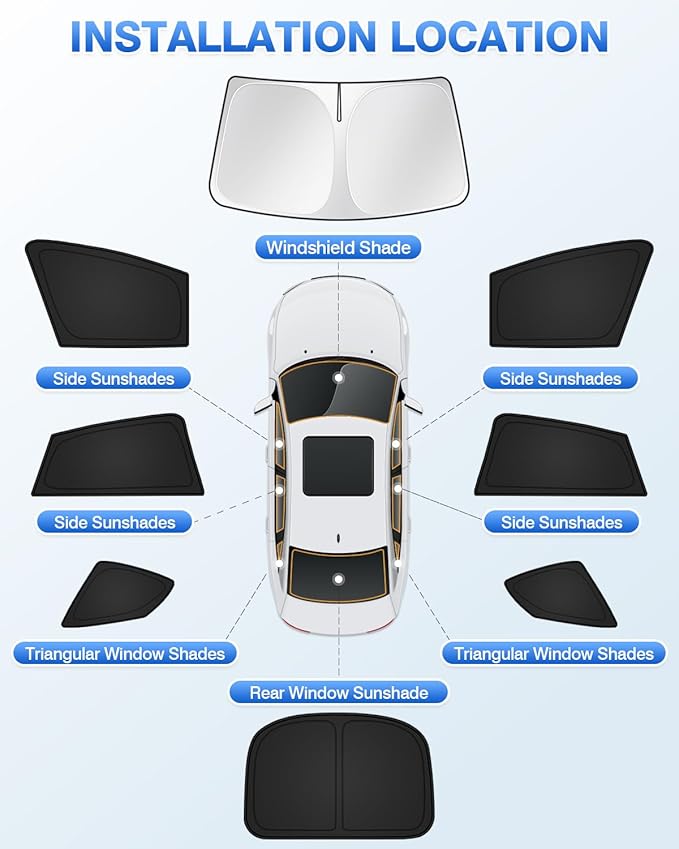 Sunshades for Tesla Model S 2012-2025 2026 (Not for Model S Plaid/Long Range) Windshield Sun Shade Side Rear Window Shade Cover Sun Visor Shield Privacy Protection Keep Vehicle Cool Black 8PCS