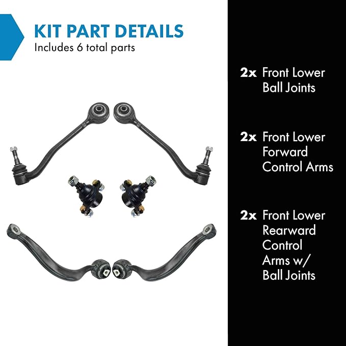TRQ Front Left and Right Lower Control Arm with Ball Joint Set 6 Piece Compatible with 2000-2006 BMW X5