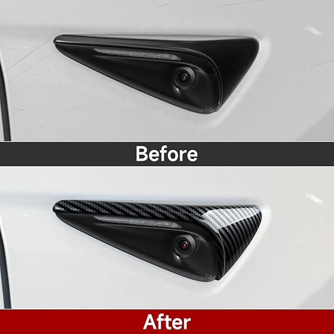 for Tesla Model 3 Highland 2024 2025 2026 Model Y Juniper 2025 2026 Accessories Exterior Car Fender Side Camera Trim Carbon Style ABS Decal Cover Sticker - ONLY for HW4.0