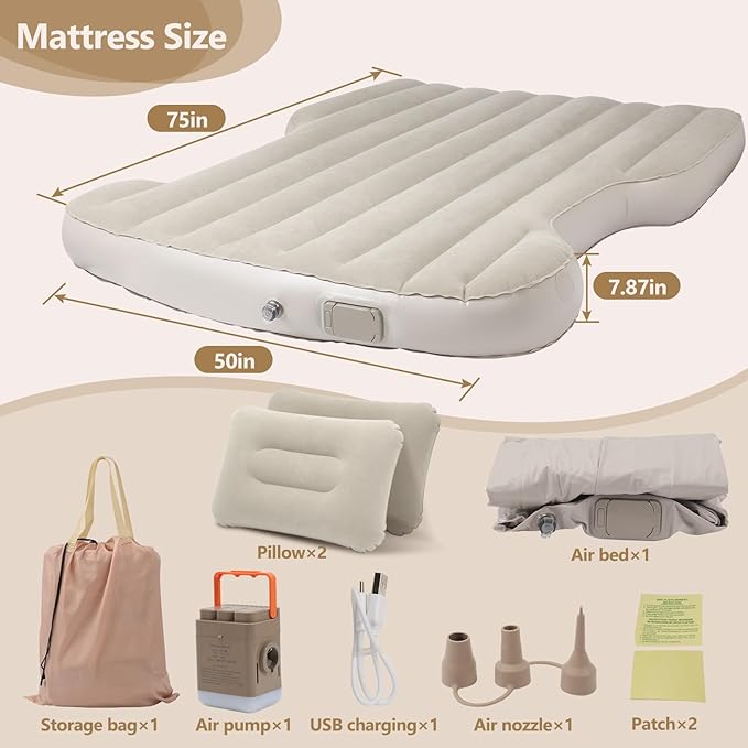 for Tesla Model Y Air Mattress, Self Inflating Car Camping Mattress with Wireless Charging Air Pump, 2 Pillows, Storage Bag, Sleeping Mat for Tesla Model Y Accessories 2020-2024 2025