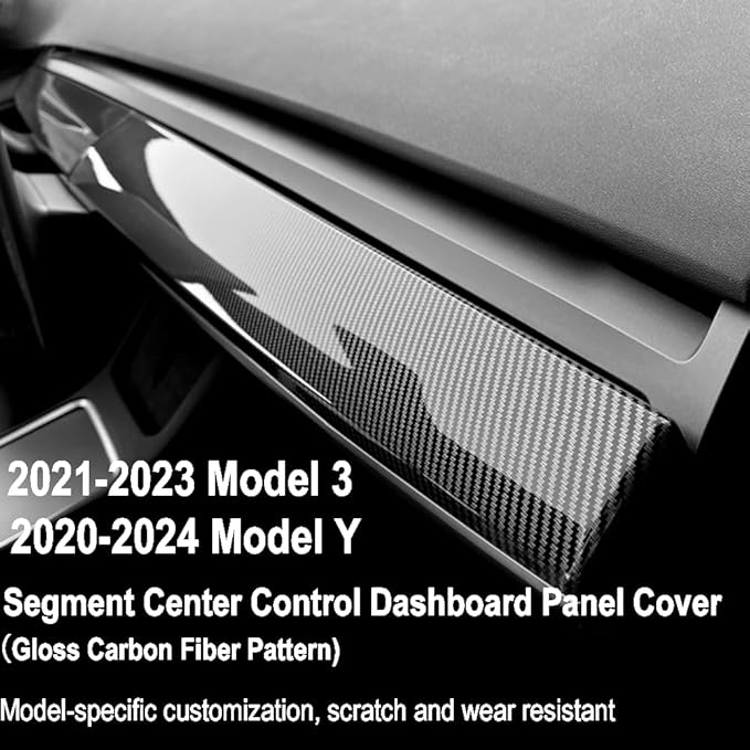 Dashboard Cover Wrap Compatible with Tesla Model Y 2019-2024 & Model 3 2021-2023, Interior Decoration Accessories, Not for Performance(Gloss Carbon Fiber Pattern, 2PCS)