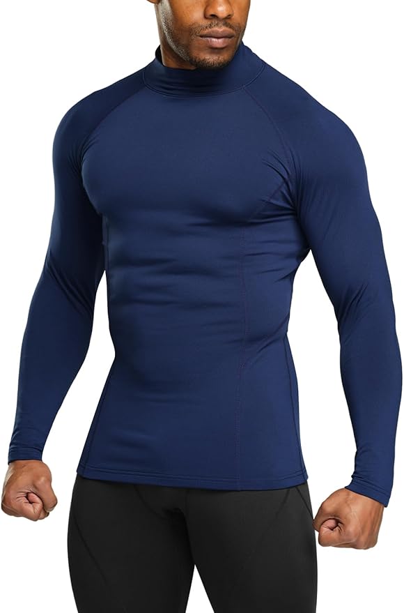TSLA Men's Thermal Long Sleeve Compression Shirts, Mock/Turtleneck Winter Sports Running Base Layer Top