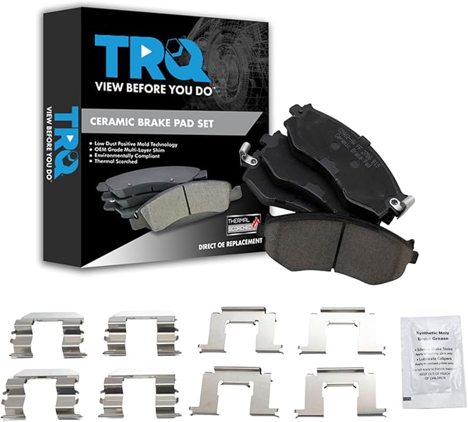 TRQ Front Brake Pads Ceramic Hardware Wear Sensor Compatible with 1991-1994 Infiniti G20 1989-1998 Nissan 240SX 1990 Axxess 1990-1992 Stanza 2000-2006 Sentra
