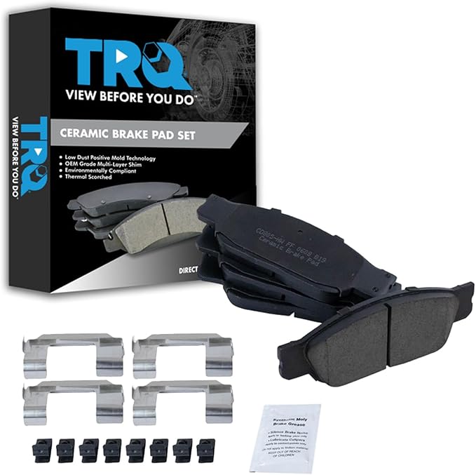 TRQ Front Brake Pads Ceramic Hardware Compatible with 2002-2005 Ford Thunderbird 2000-2002 Jaguar S-Type 2000-2006 Lincoln LS