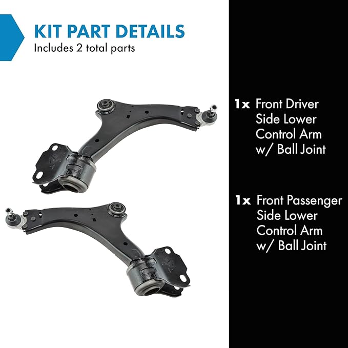 TRQ Front Lower Driver and Passenger Side Control Arm and Ball Joint Set 2 Piece Compatible with 2008-2015 Land Rover LR2