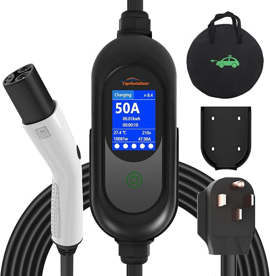 Tesla Charger, Level 2 EV Charger 50Amp 240V with NEMA 14-50 Plug, 25FT Cable Portable Electric Car Charging Station for Tesla Model S/3/X/Y/Cybertruck, Home & Outdoor Use, Delay Timer, LCD Display