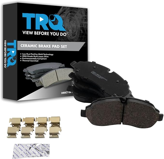 TRQ Front Brake Pads Ceramic Hardware Compatible with 2015-2023 Ford Transit-150 2015-2023 Transit-250 2015-2023 Transit-350 2015-2023 Transit-350 HD