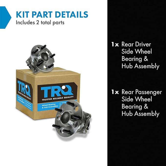 TRQ Rear Left and Right Wheel Bearing and Hub Assembly Set 2 Piece Compatible with 2004-2010 Toyota Sienna Front Wheel Drive
