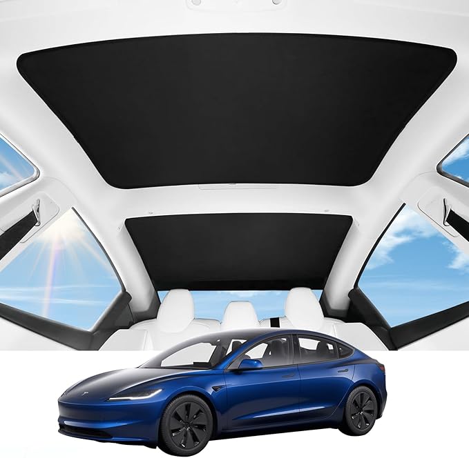 Upgraded Model 3 Sunshade Roof for 2024-2026 Tesla Model 3, Patent Magnetic Seamless Design for Sunshade Accessories with No Gaps at All, Heat Insulating Sun Shade, with Storage Bag,Black