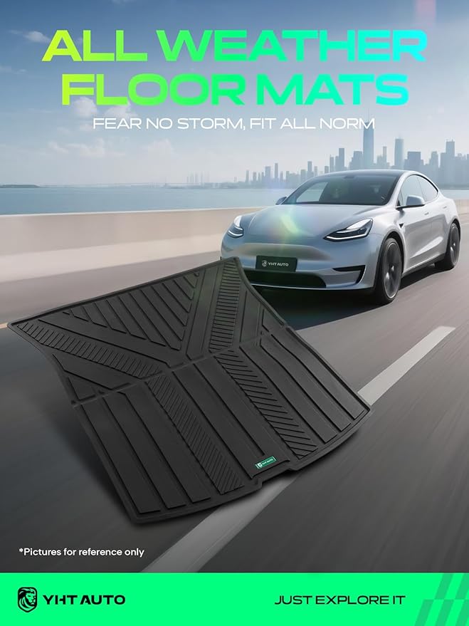 YHTAUTO Rear Cargo Trunk Mat Compatible with Tesla Model Y Juniper 2025 2026, TPE Floor Liners All Weather Custom Fit, Black
