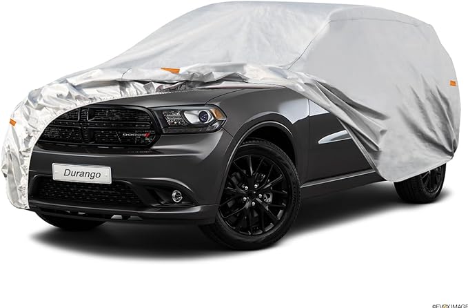 Kayme 6 Layers SUV Car Cover Custom Fit for Dodge Durango (2004-2025) Waterproof All Weather for Automobiles, Outdoor Full Cover Rain Sun UV Protection.Silver