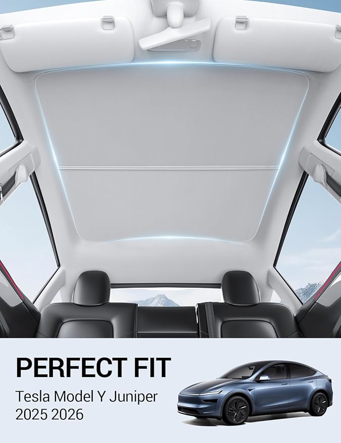 Motrobe 2026 Tesla Model Y Juniper Sunshade Roof [No Gap No Sag] Nano Ice-Crystal Glass Roof Sun Shade Heat Insulation Model Y Juniper (Only Premium & Performance 2025/2026) Accessories Gray