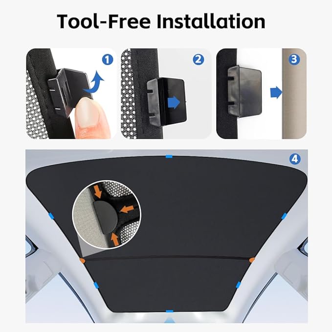 Tesla Model Y Juniper Glass Roof Sunshade, 2-Piece Mesh Panoramic Sunroof Shade for Front and Rear Roof, UV Protection, Heat Insulation, Foldable with Storage Bag